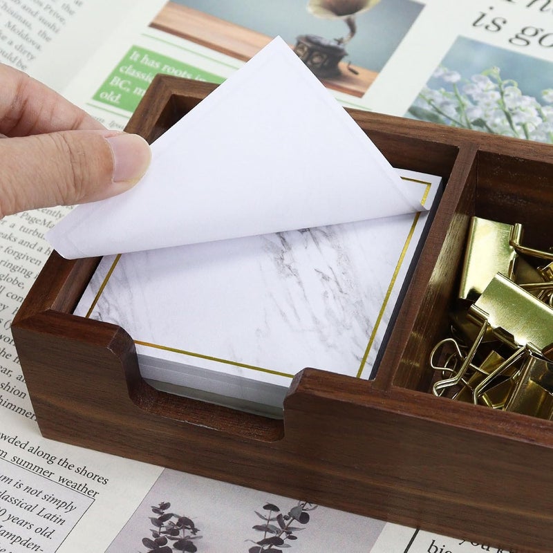 MultiBey Walnut Sticky Note Holder for Desk - 2-in-1 Organizer with Paper Clip Tray & 3x3 Post It Dispenser, Wood Self Stick Memo Pad Holder Dispenser Supplies Organizer for Office Home Schools - Image 4